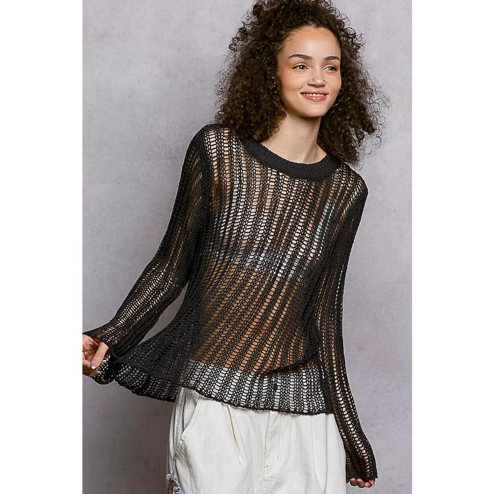 Openwork Round Neck Knit Cover Up